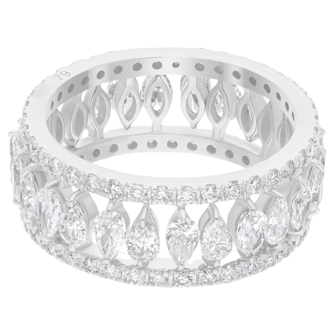 Anillo de dos bandas de diamantes pera SI/H de 3,02 quilates naturales Joyas de oro blanco de 14 quilates