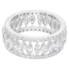 Anillo de dos bandas de diamantes pera SI/H de 3,02 quilates naturales Joyas de oro blanco de 14 quilates