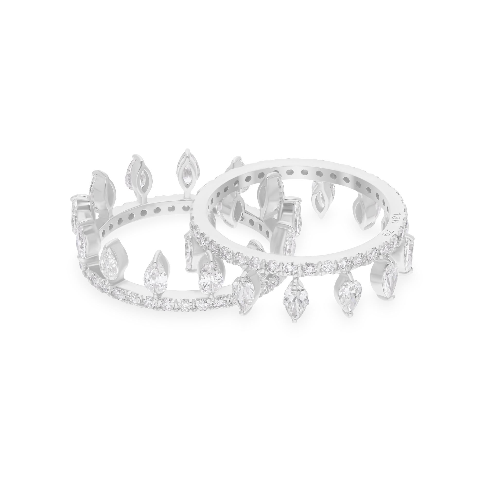 Modern Natural 3.02 Carat SI/H Pear Diamond Two Band Ring 18 Karat White Gold Jewelry For Sale