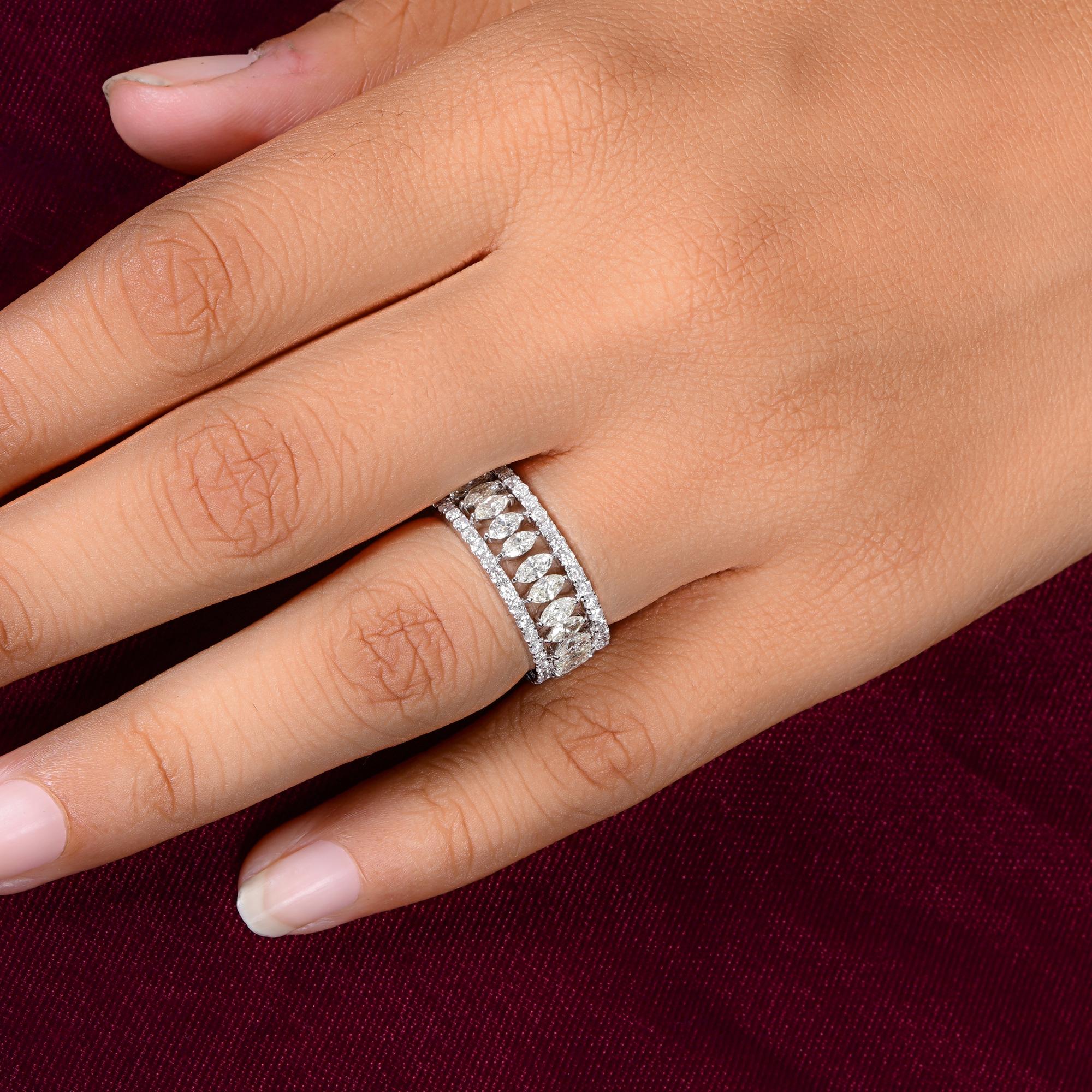 Pear Cut Natural 3.02 Carat SI/H Pear Diamond Two Band Ring 18 Karat White Gold Jewelry For Sale