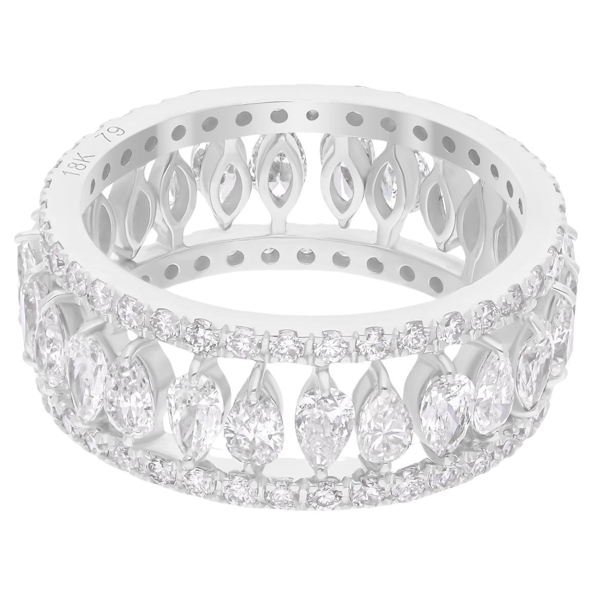 Anillo de dos bandas de diamantes pera SI/H naturales de 3,02 quilates Joyas de oro blanco de 18 quilates