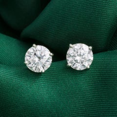 Natural 3.02 Carat SI/H Solitaire Diamond Stud Earrings 18 Karat White Gold
