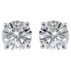 Natural 3.02 Carat SI/H Solitaire Diamond Stud Earrings 18 Karat White Gold