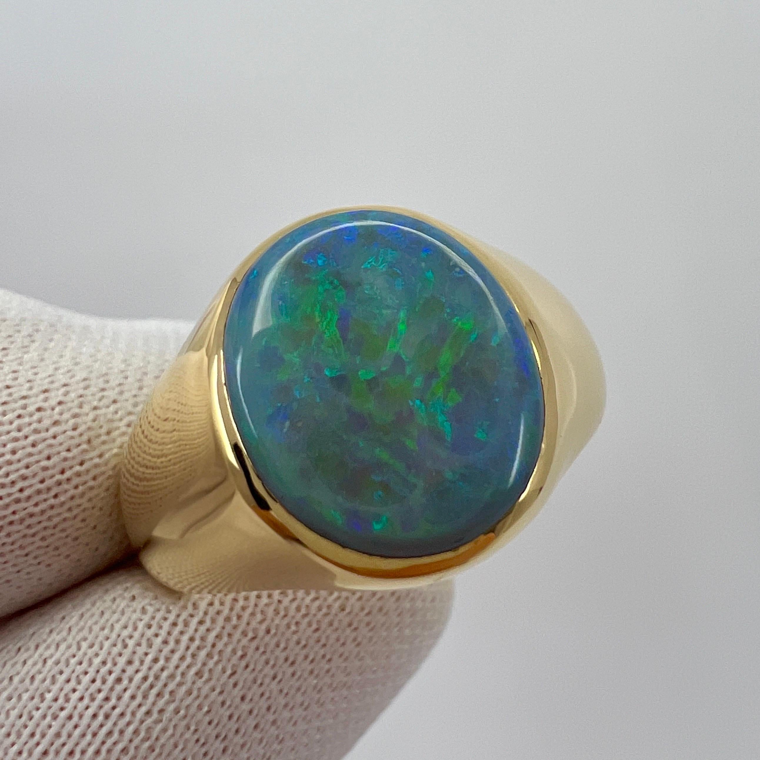 Natural 3.04ct Australian Black Opal Oval Cabcohon 18k Yellow Gold Signet Ring 5