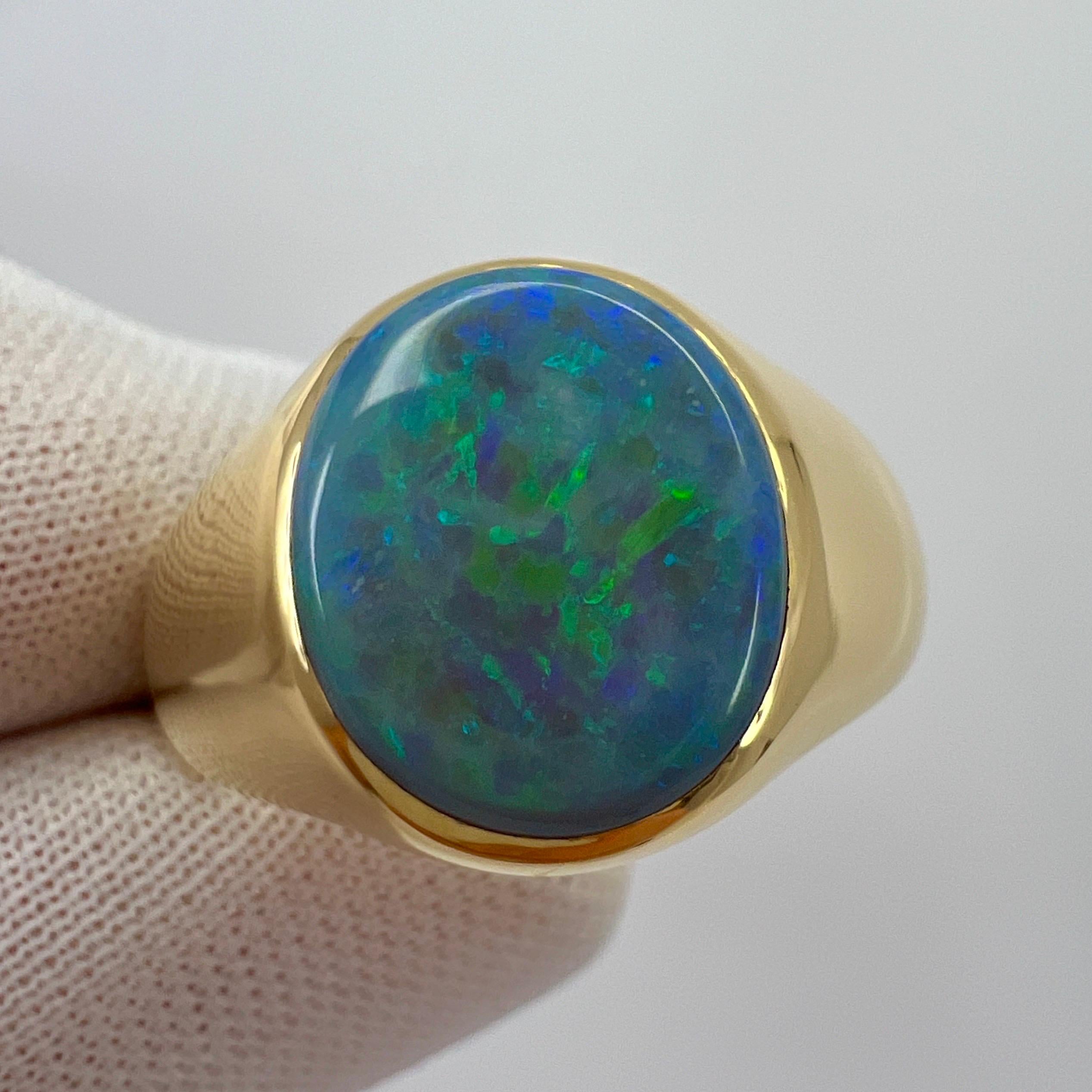 Natural 3.04ct Australian Black Opal Oval Cabcohon 18k Yellow Gold Signet Ring 7