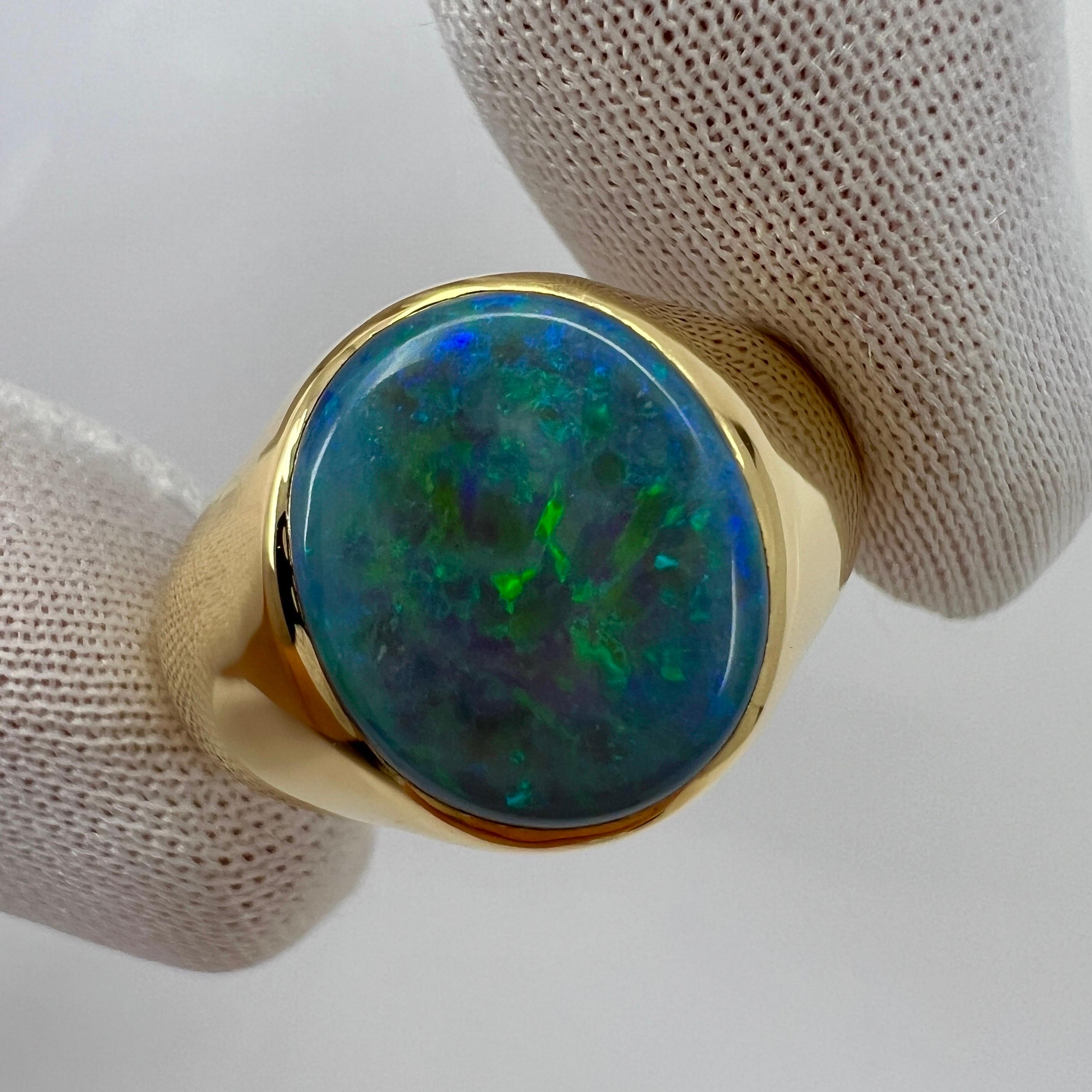 Natural 3.04ct Australian Black Opal Oval Cabcohon 18k Yellow Gold Signet Ring 1