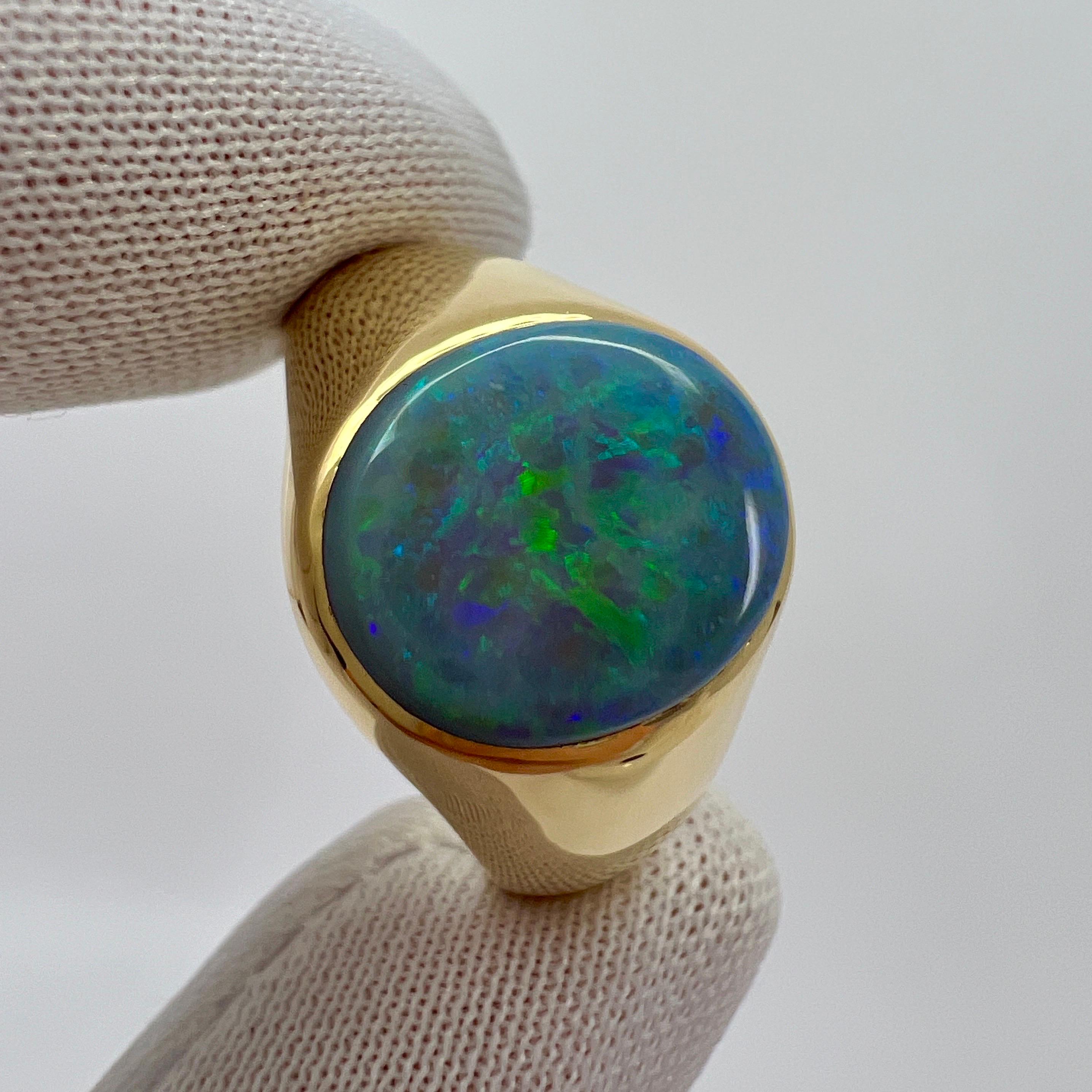 Natural 3.04ct Australian Black Opal Oval Cabcohon 18k Yellow Gold Signet Ring 3