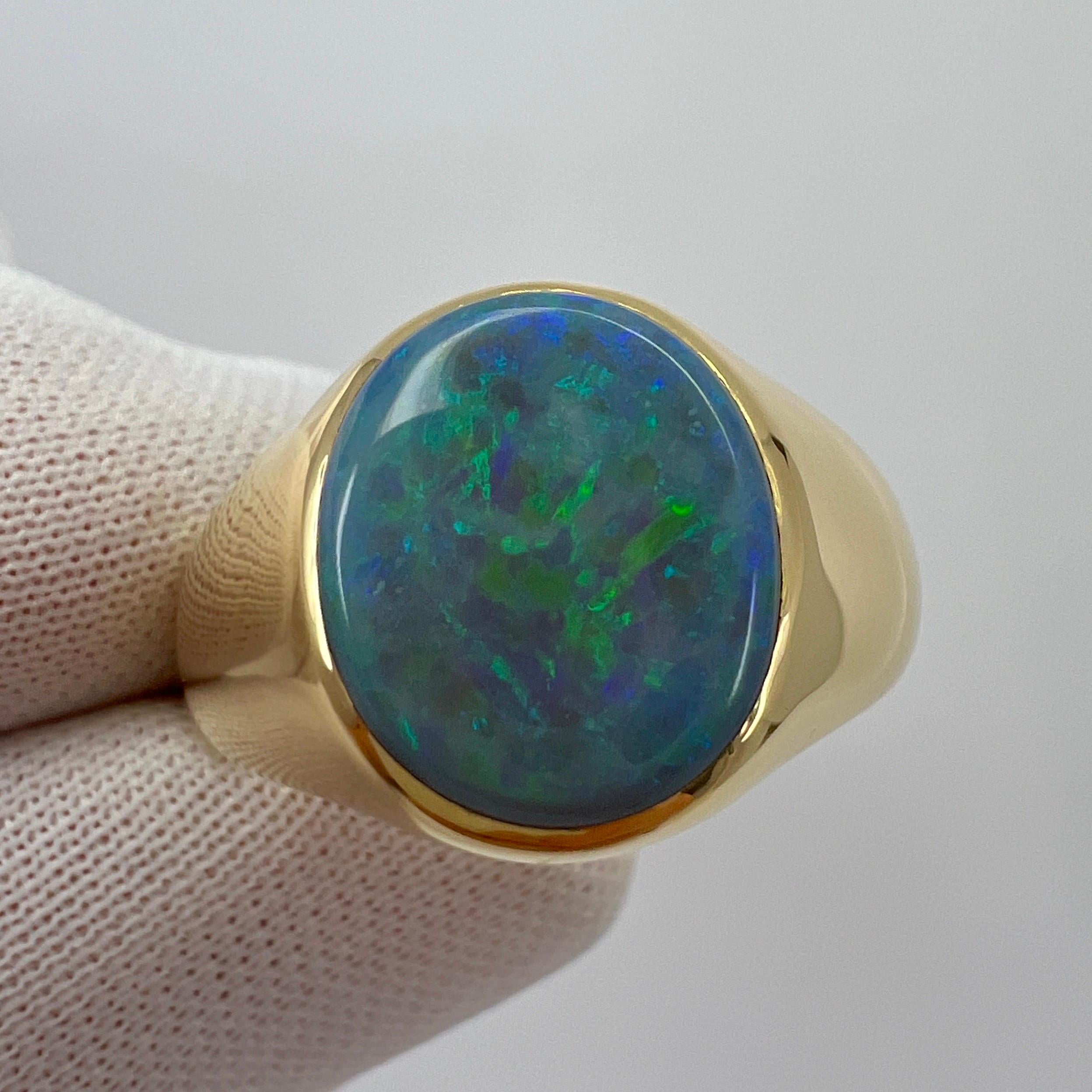 Natural 3.04ct Australian Black Opal Oval Cabcohon 18k Yellow Gold Signet Ring 4