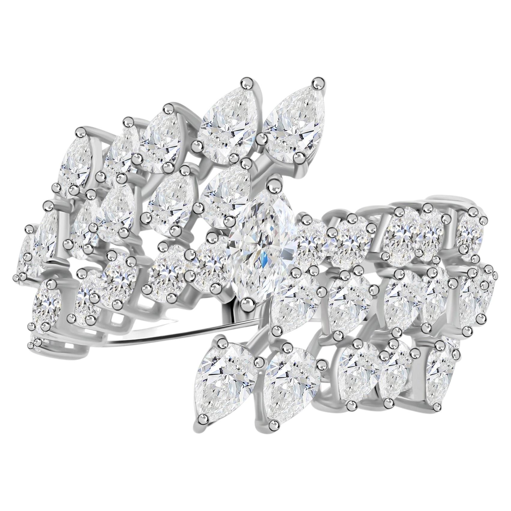 Natürlicher 3,09 Karat SI/H Multi Shape Diamond Wrap Ring 18 Karat Weißgold