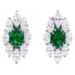 Natural 3.09 Ct. TW Oval-Cut Emerald & Diamond Earrings, 18K White Gold