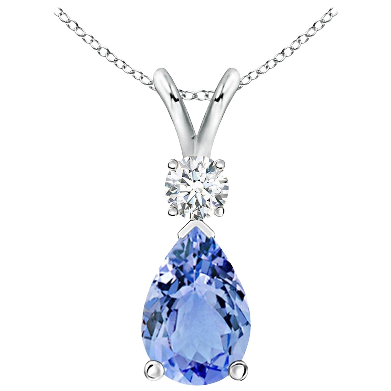 Pendentif goutte d'eau en or blanc 14 carats avec tanzanite naturelle de 3,1 carats et diamants