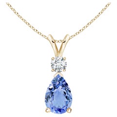 Natural 3.1 ct Tanzanite Teardrop Pendant with Diamond in 14K Yellow Gold