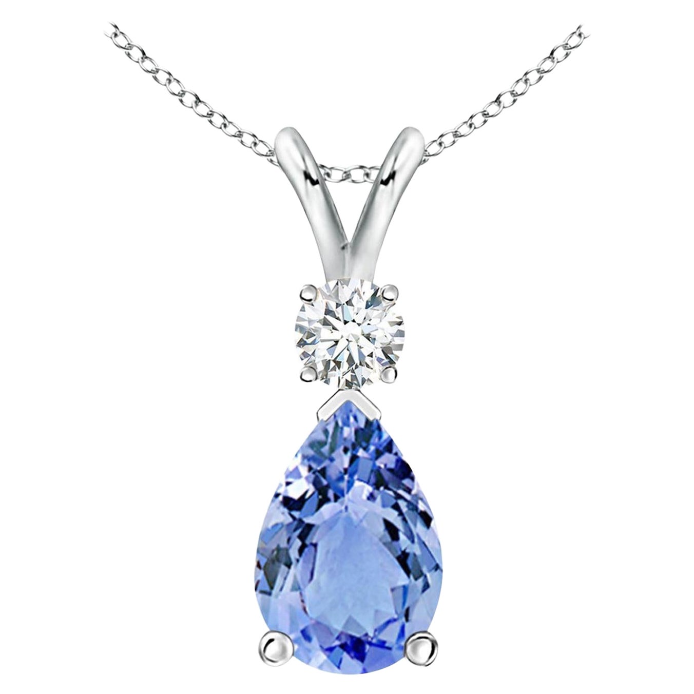Ciondolo a goccia con tanzanite naturale da 3,1 carati e diamante in oro bianco 18 carati