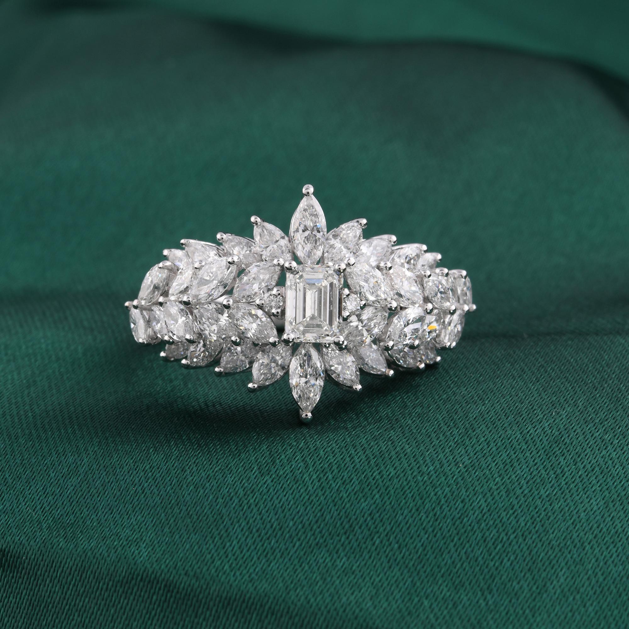 De las mujeres Anillo de cóctel con diamantes naturales de 3,11 quilates, claridad SI y color HI, oro blanco de 18 quilates en venta