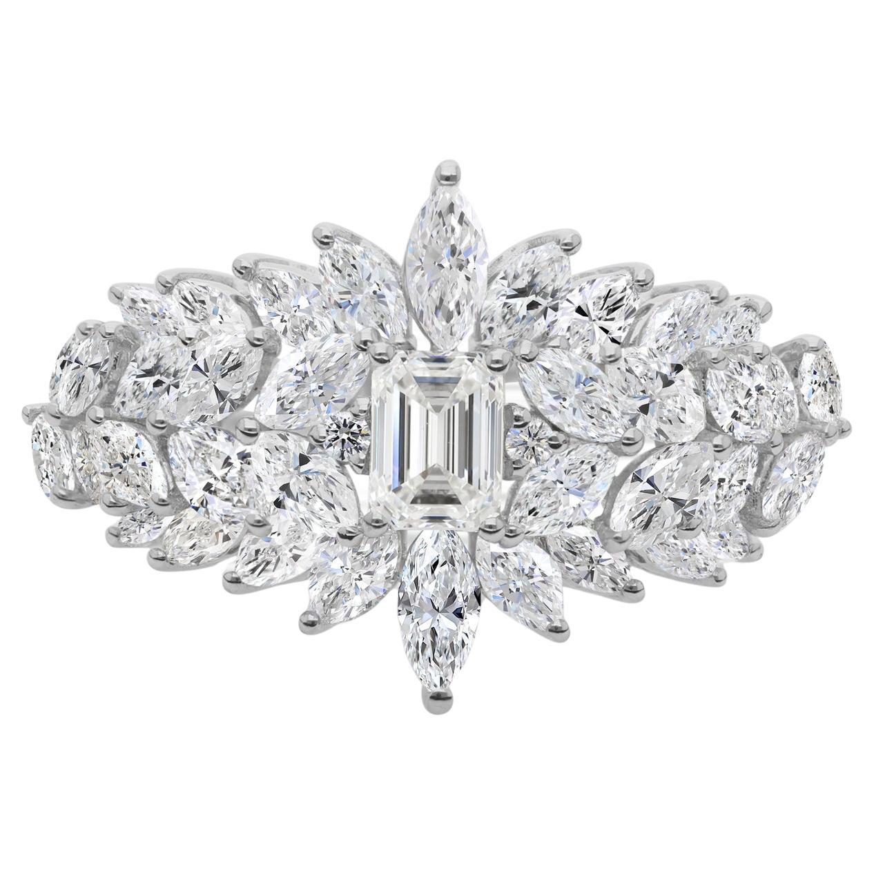 Natürlicher 3,11 Karat SI Reinheit HI Farbe Diamant Cocktail Ring 18 Karat Weißgold