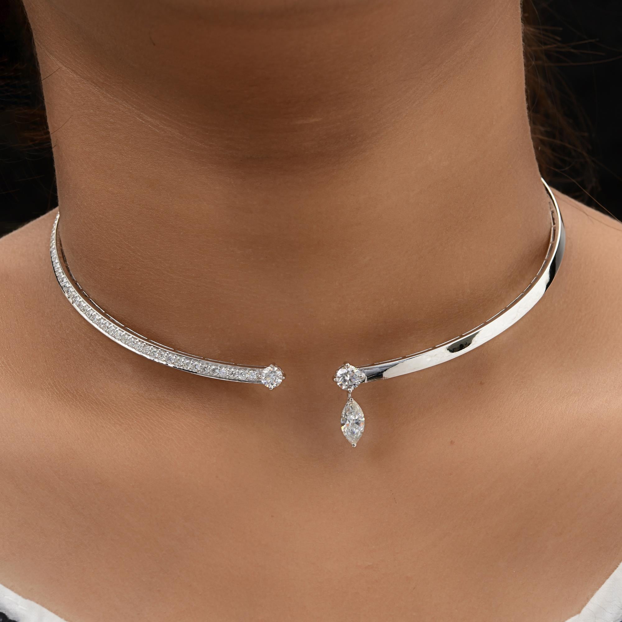 Pear Cut Natural 3.13 Carat Marquise Round Diamond Choker Necklace 14 Karat White Gold For Sale