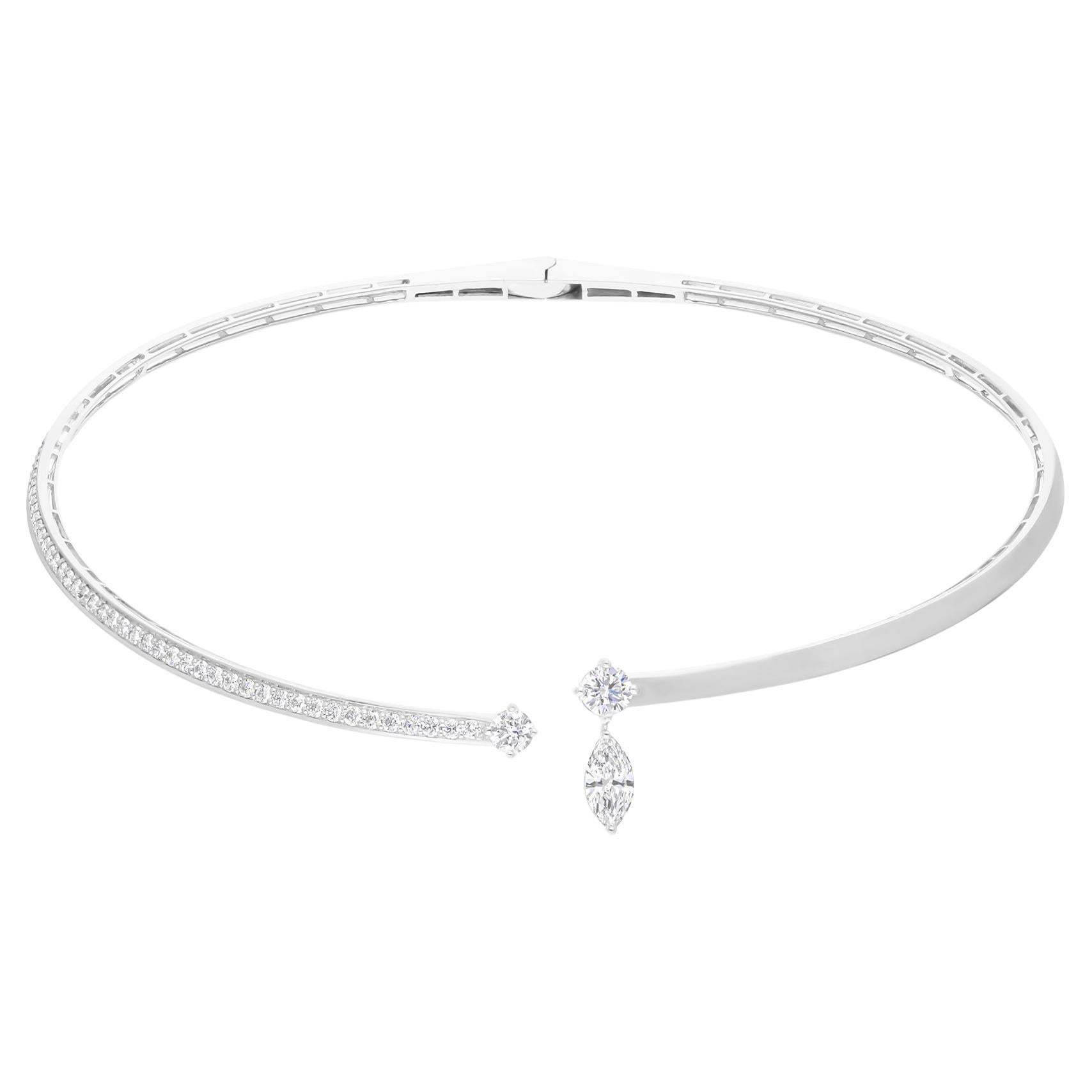 Natural 3.13 Carat Marquise Round Diamond Choker Necklace 18 Karat White Gold For Sale