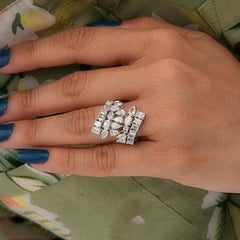 Nature 3.14 Carat SI Clarity HI Color Diamond Cocktail Ring 14 Karat White Gold