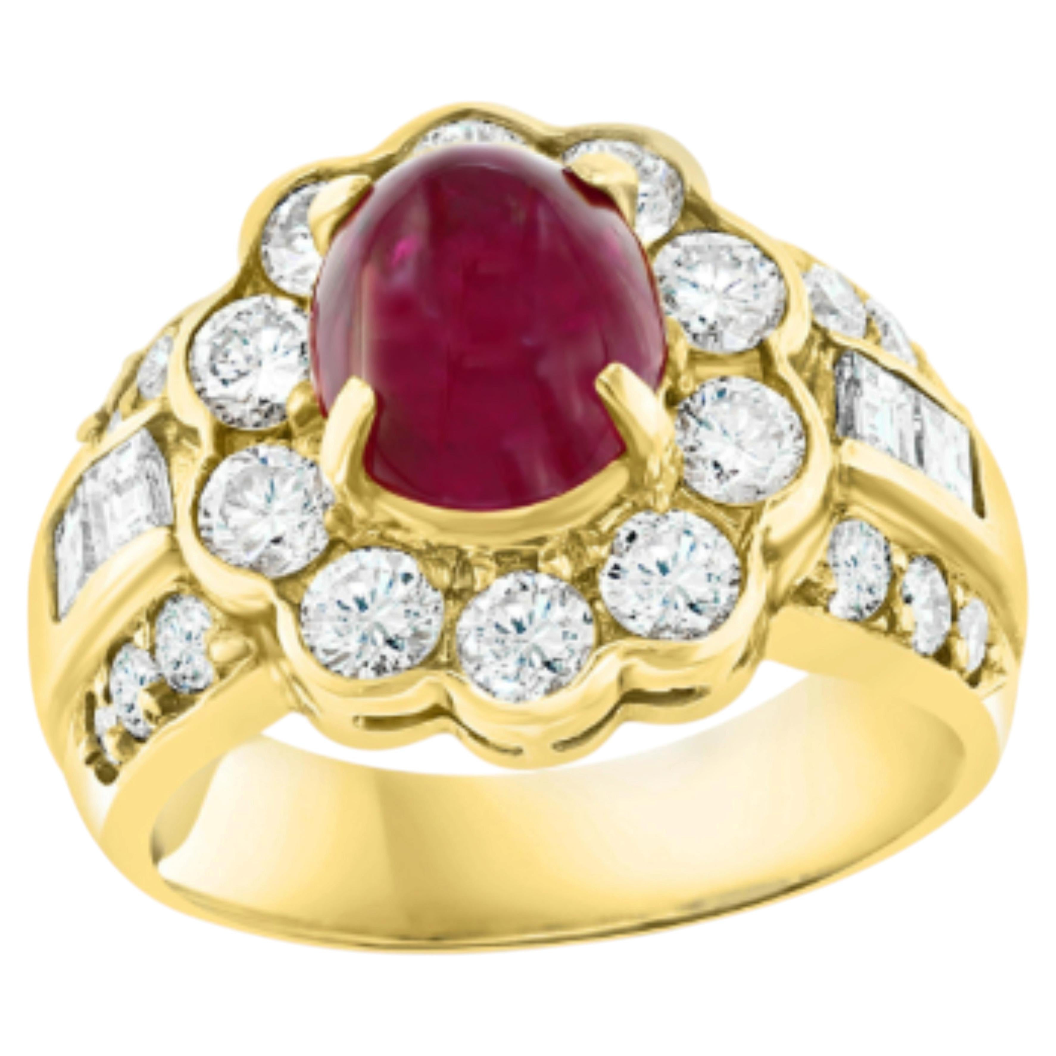 Impresionante anillo de oro de 18 quilates con un rubí de 3,15 ct y diamantes de 1,79 ct, de diseño