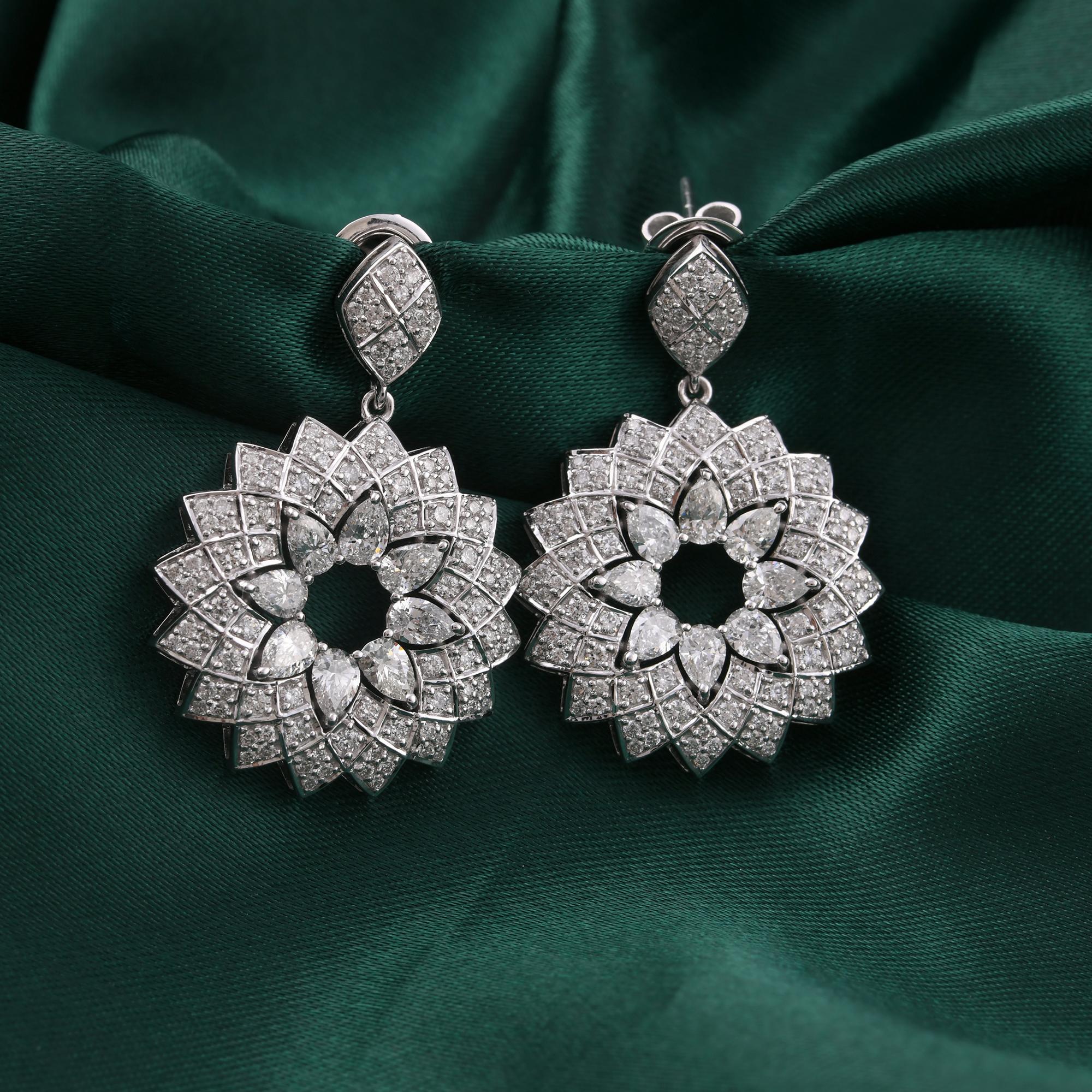 Natürliche 3,16 Karat SI/H Diamant Starburst Ohrringe 14 Karat Weißgold (Rundschliff) im Angebot