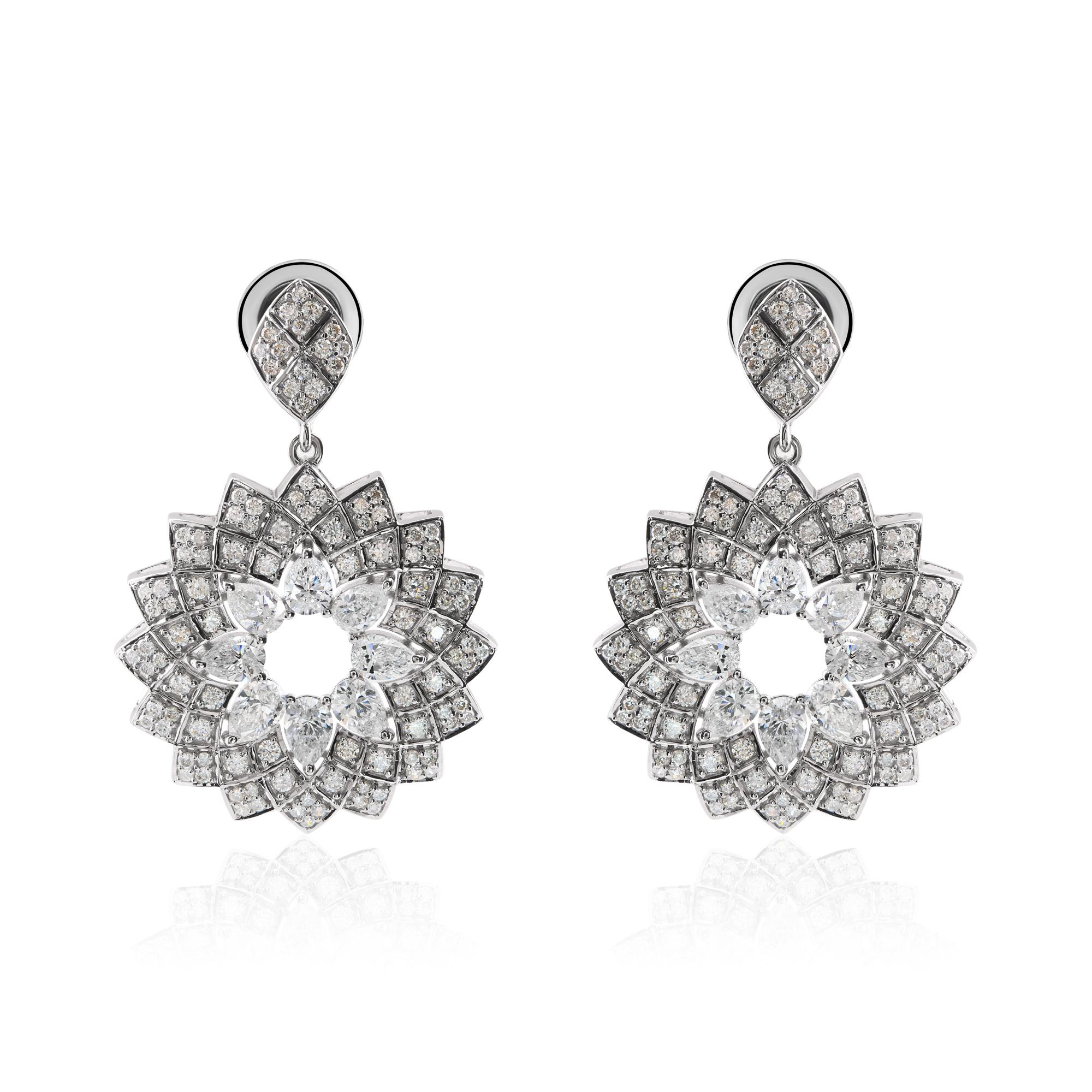 Natürliche 3,16 Karat SI/H Diamant Starburst Ohrringe 18 Karat Weißgold im Angebot 1