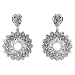 Natural 3.16 Carat SI/H Diamond Starburst Dangle Earrings 18 Karat White Gold