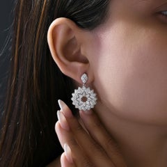 Natural 3.16ct SI/H Diamond Floral Dangle Drop Earrings 18 Karat White Gold