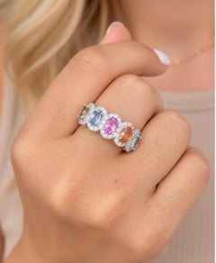 Rainbow Sapphire and Diamond Ring, 14K Yellow Gold, 3.17ct, 0.67ct