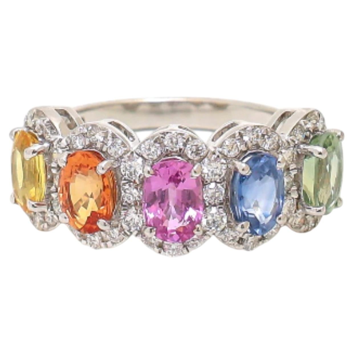 Rainbow Sapphire and Diamond Ring, 14K Yellow Gold, 3.17ct, 0.67ct