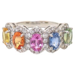 Rainbow Sapphire and Diamond Ring, 14K Yellow Gold, 3.17ct, 0.67ct