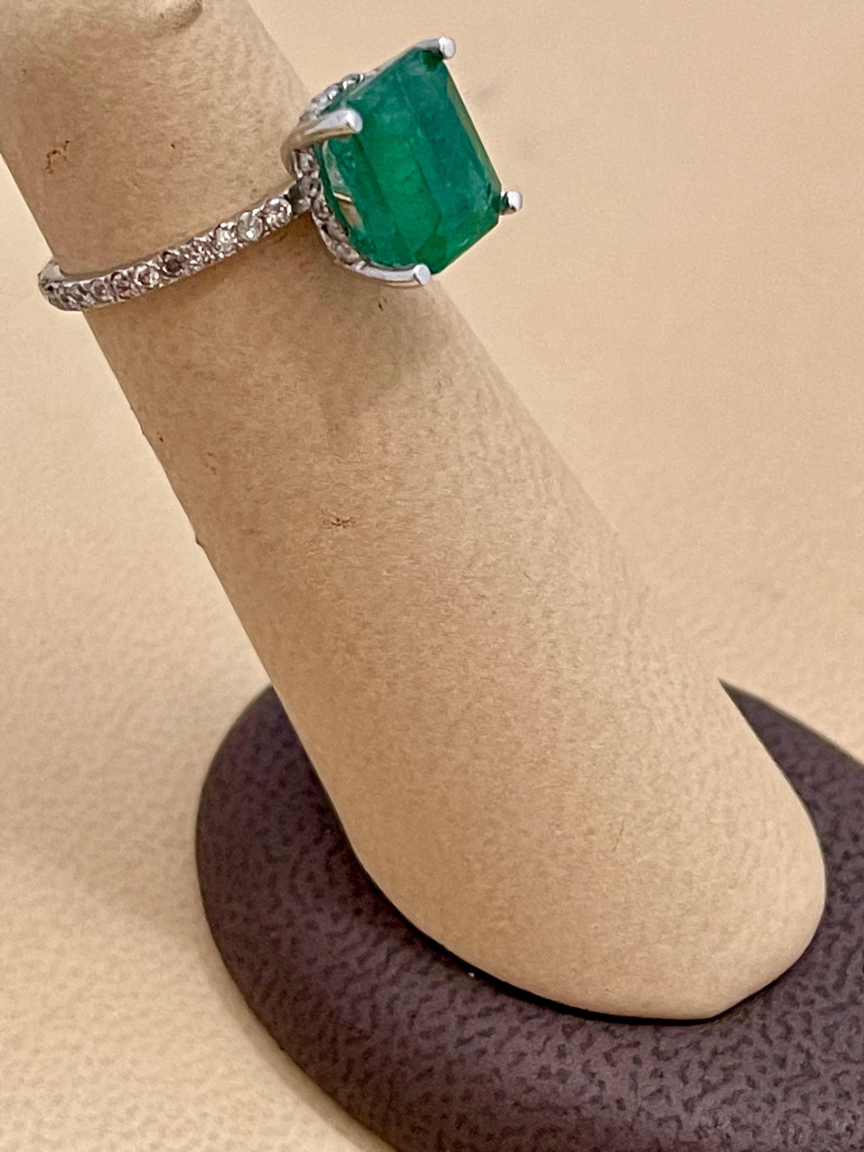 Natural 3.2 Carat Emerald Cut Emerald & Diamond Ring 18 Karat White Gold 8