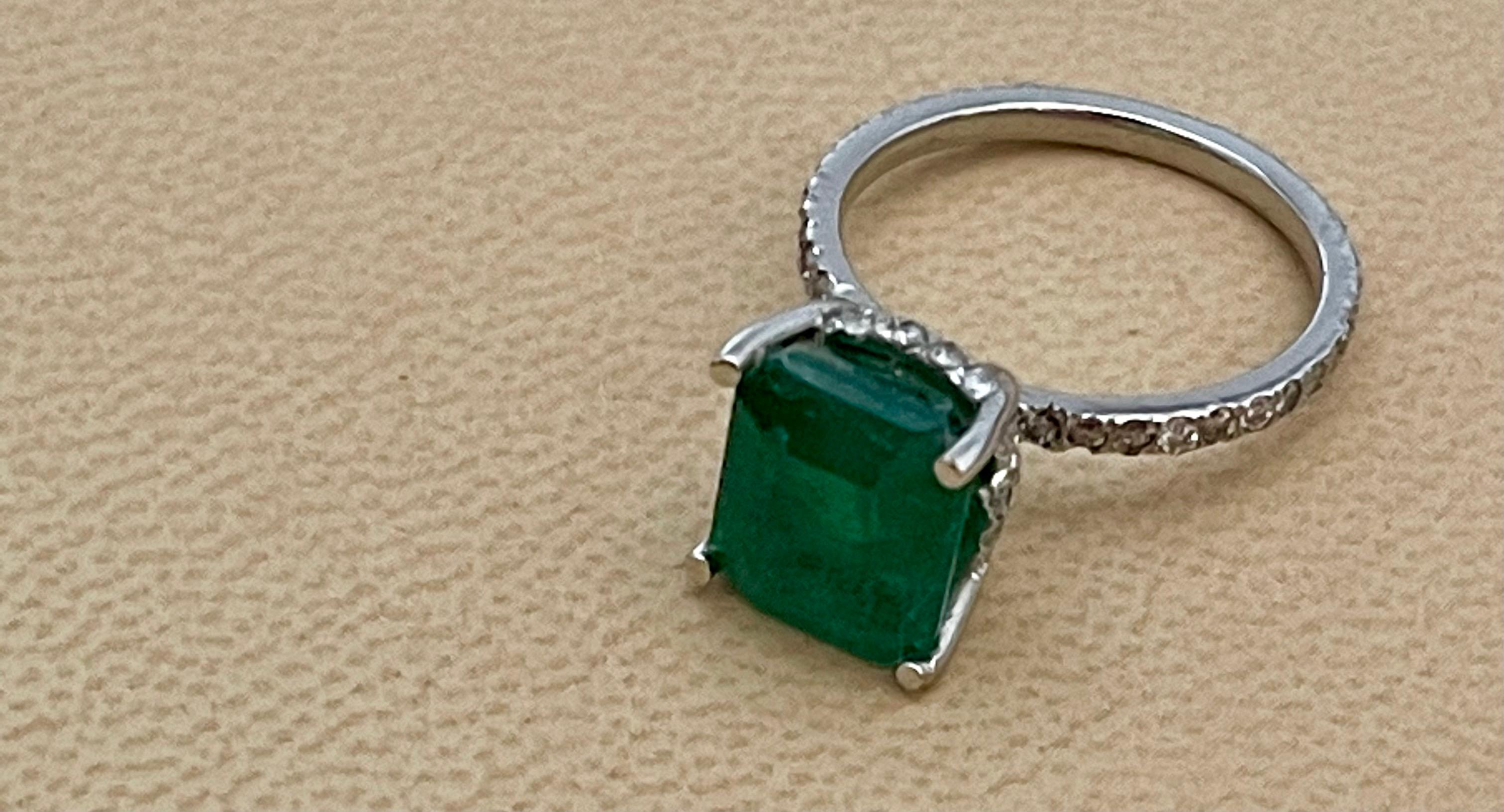 Natural 3.2 Carat Emerald Cut Emerald & Diamond Ring 18 Karat White Gold 1