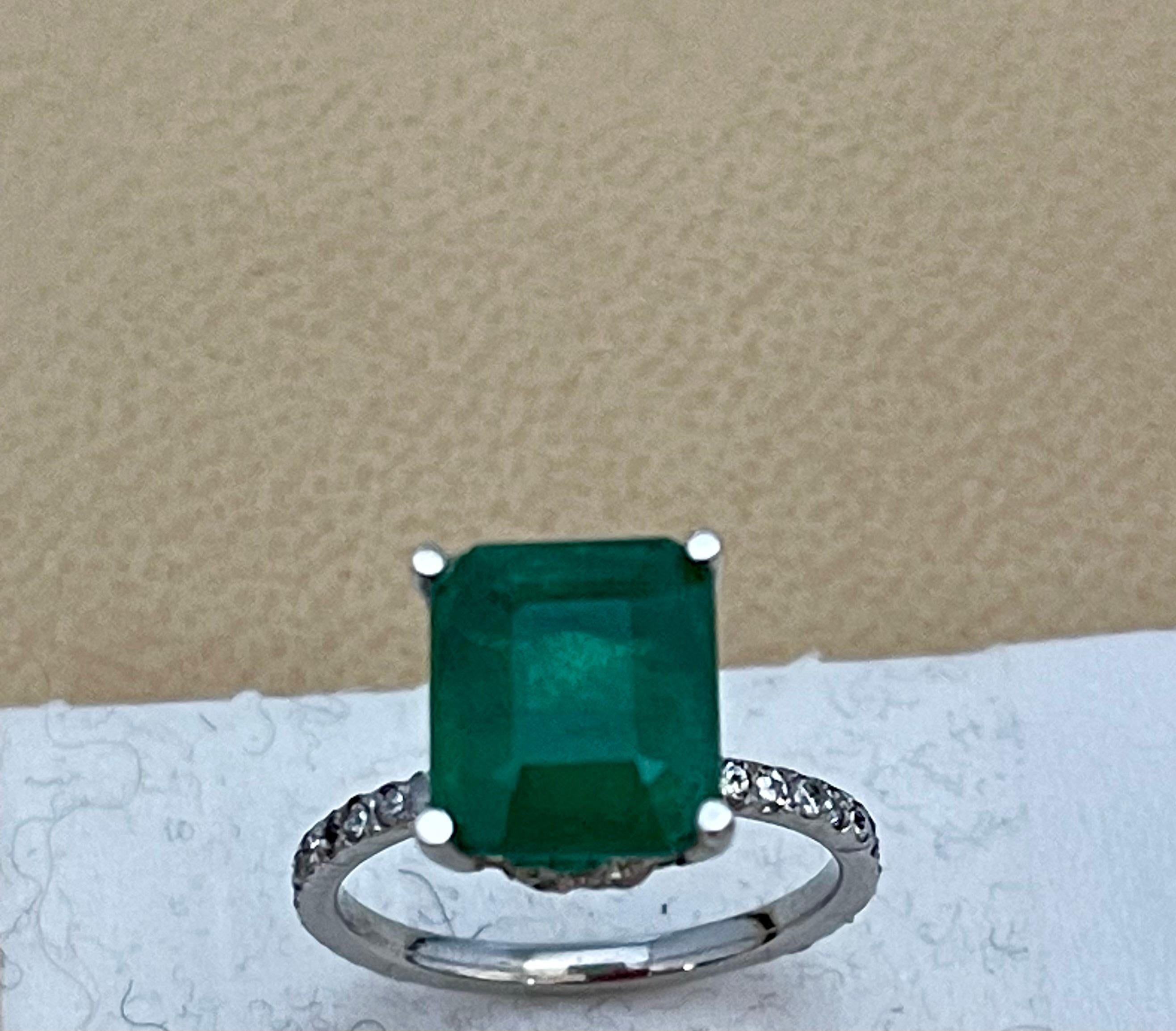 Natural 3.2 Carat Emerald Cut Emerald & Diamond Ring 18 Karat White Gold 2