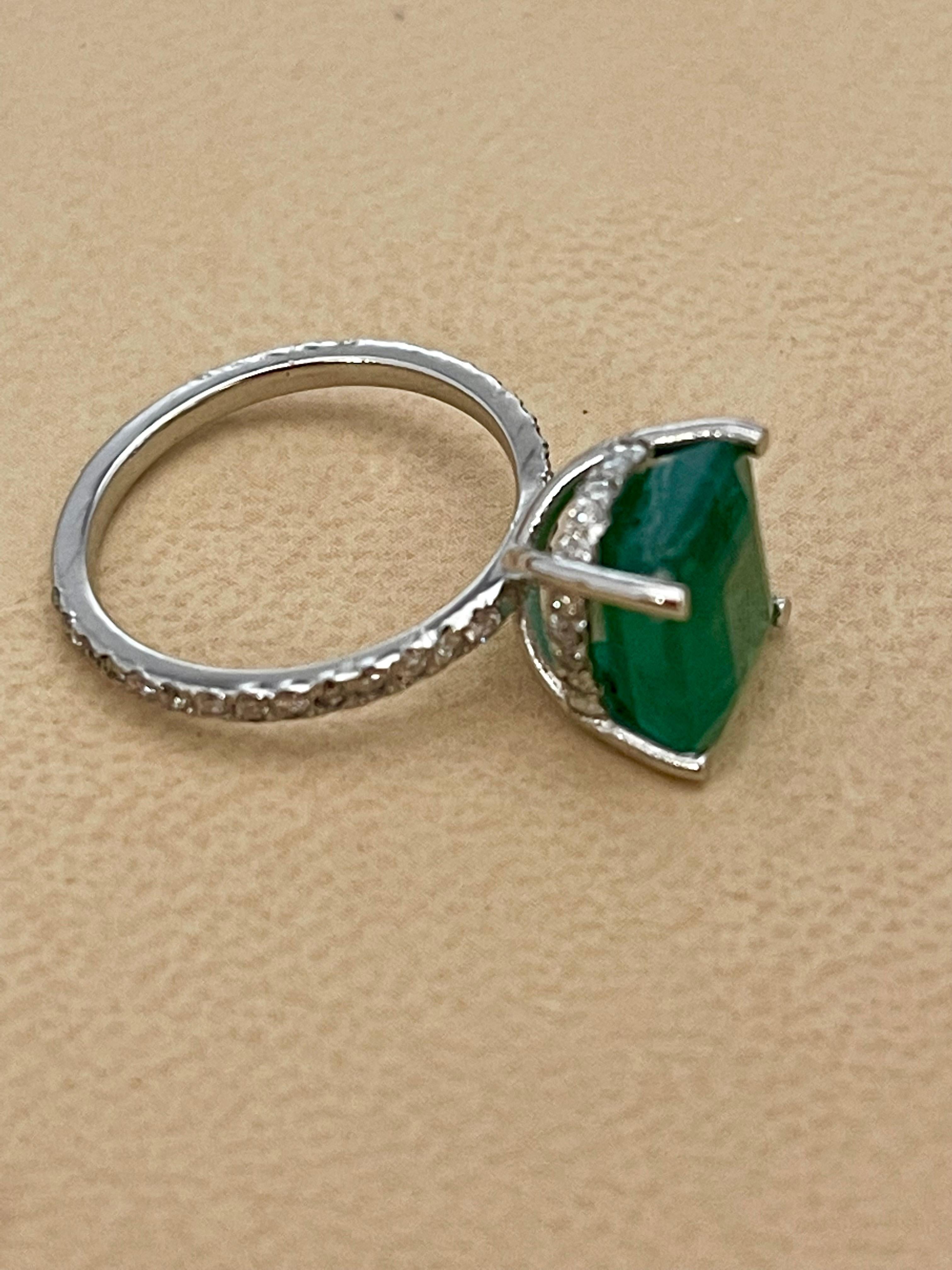 Natural 3.2 Carat Emerald Cut Emerald & Diamond Ring 18 Karat White Gold 3