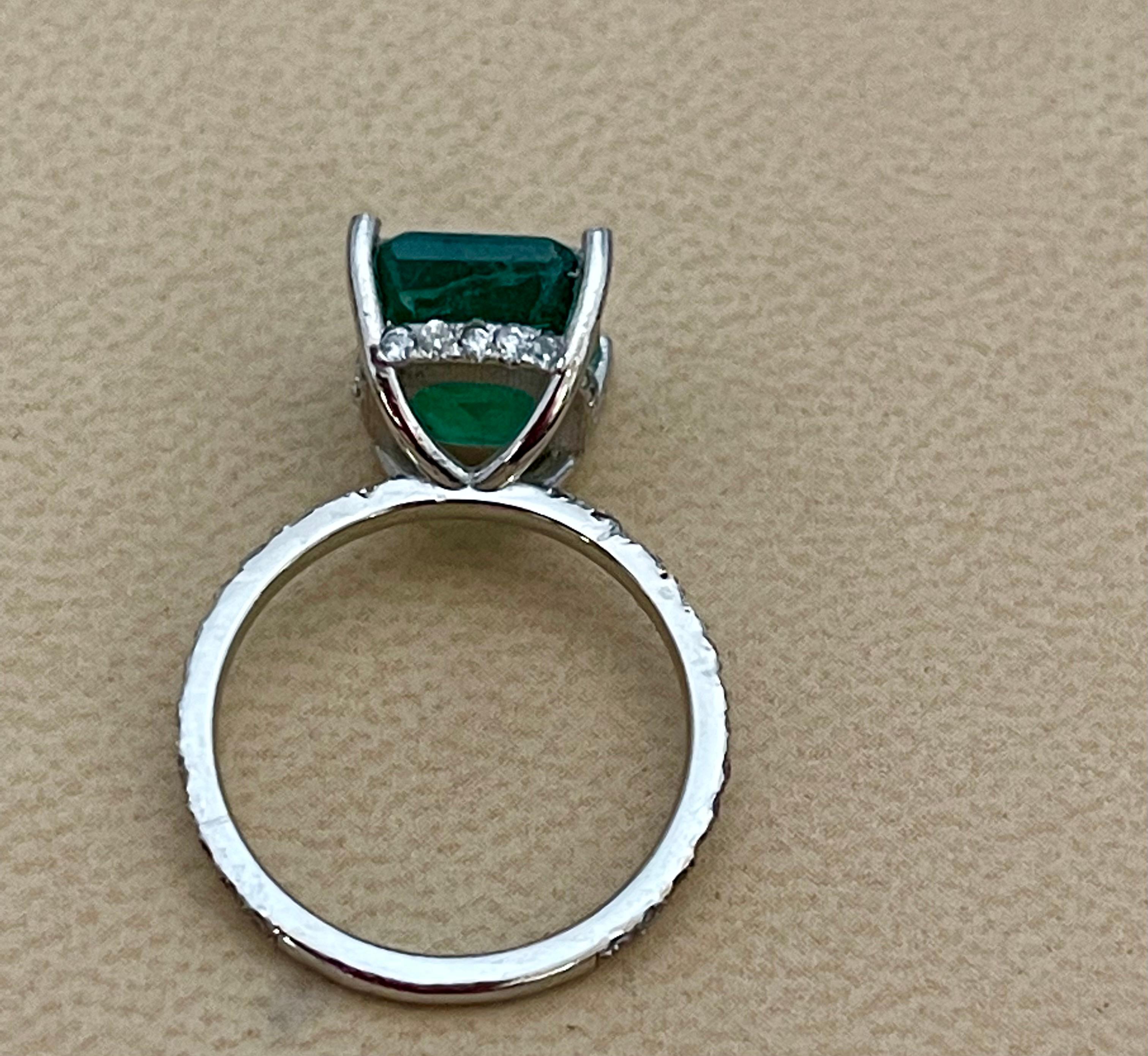 Natural 3.2 Carat Emerald Cut Emerald & Diamond Ring 18 Karat White Gold 5
