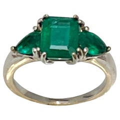 Natural 3.2 Carat Emerald Cut Emerald & Pear Emerald Ring 18 Karat White Gold