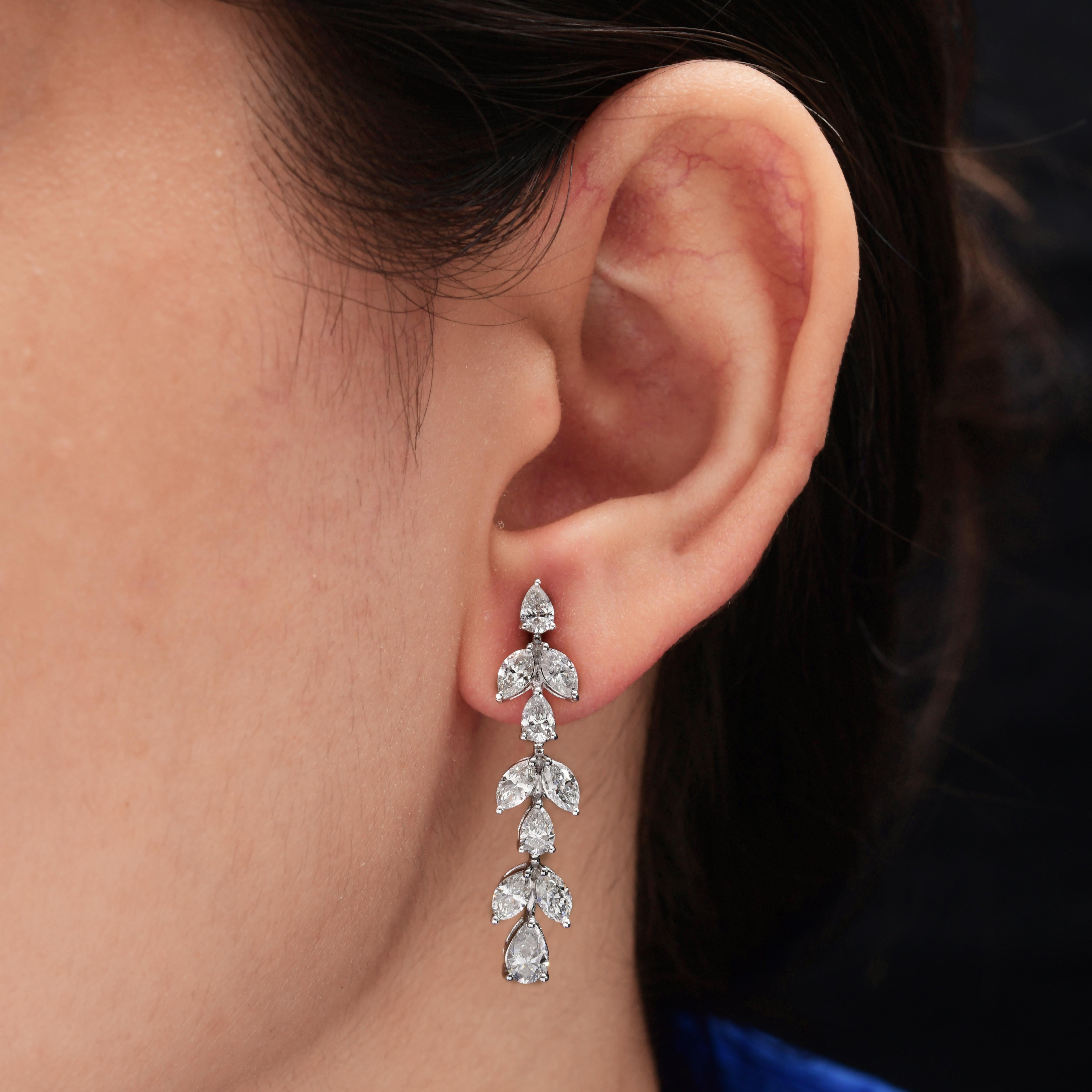 Moderne Nature 3.2 Carat SI/H Marquise Pear Diamond Dangle Earrings 18 Karat White Gold en vente
