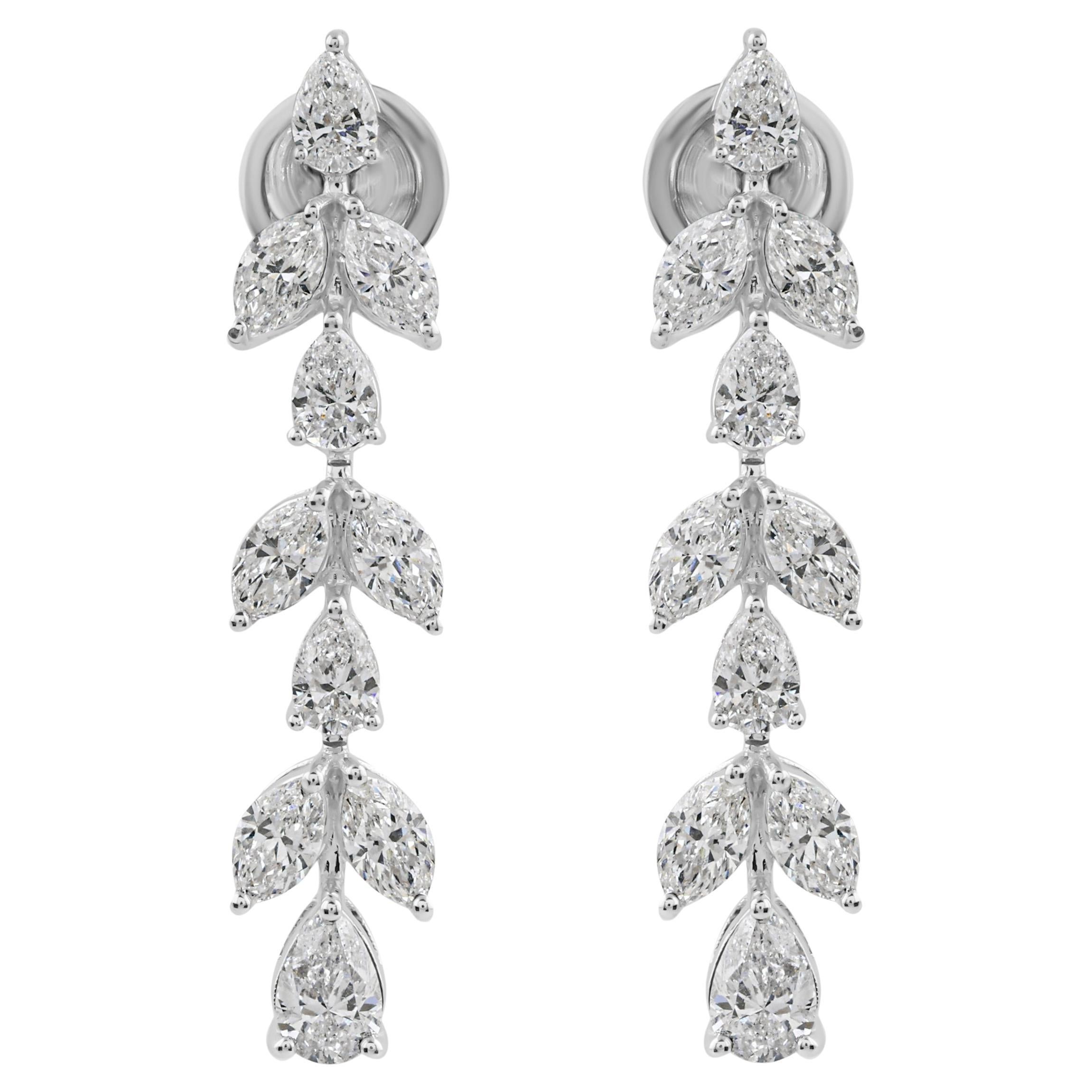 Nature 3.2 Carat SI/H Marquise Pear Diamond Dangle Earrings 18 Karat White Gold en vente