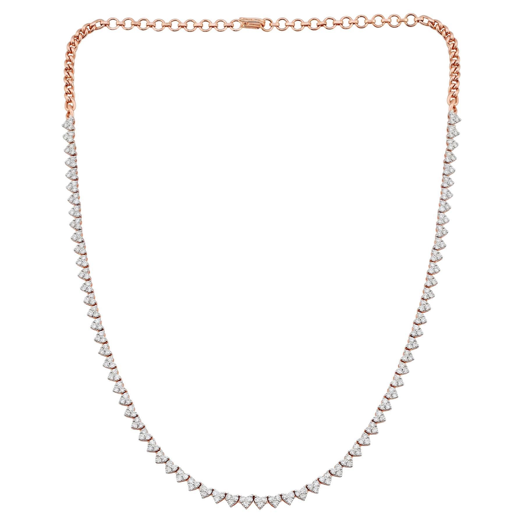 Collana con charm a cuore in pavé di diamanti naturali da 3,20 carati Gioielli in oro rosa massiccio 10k in vendita