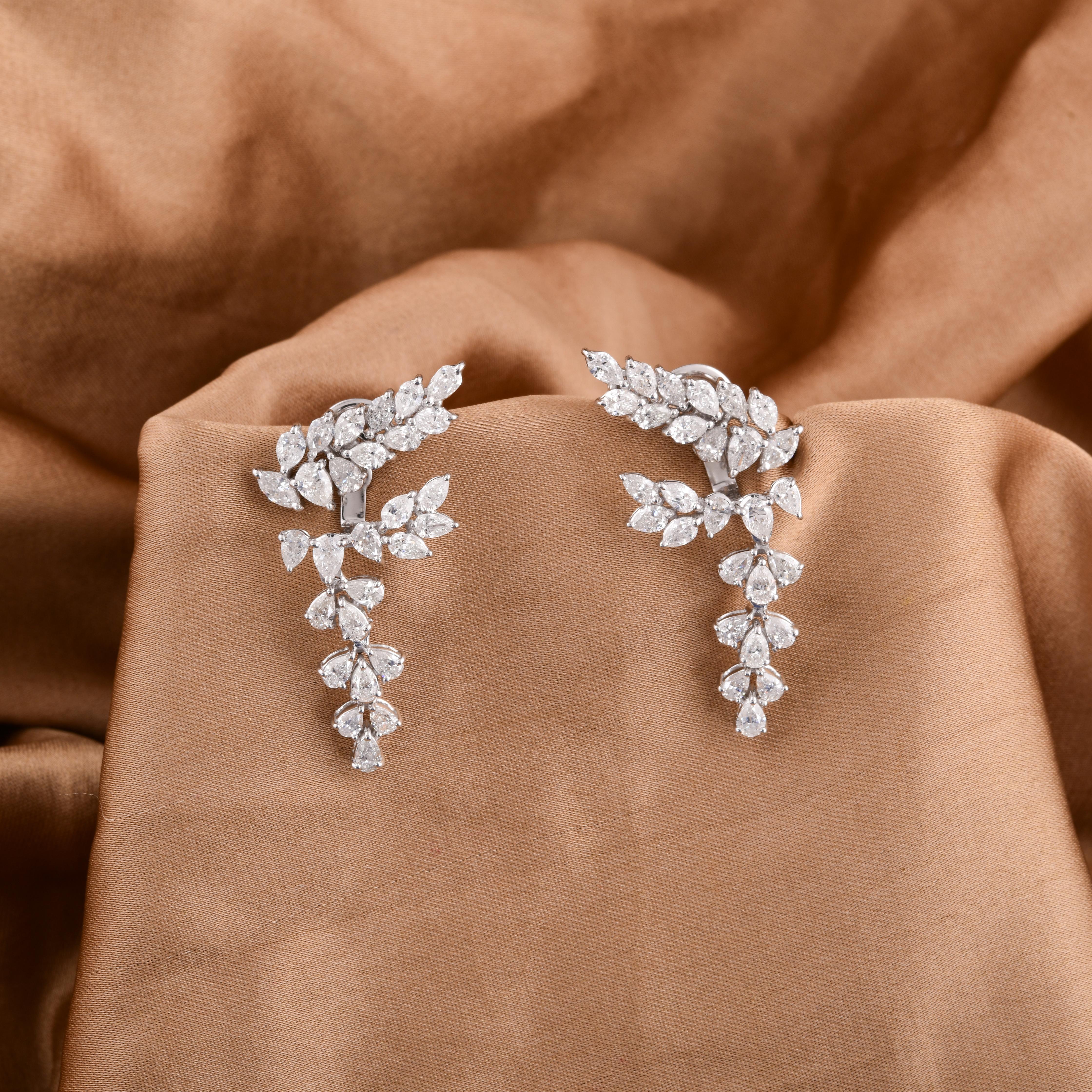 Pear Cut Natural 3.20 Carat Pear & Marquise Diamond Jacket Earrings 14 Karat White Gold For Sale