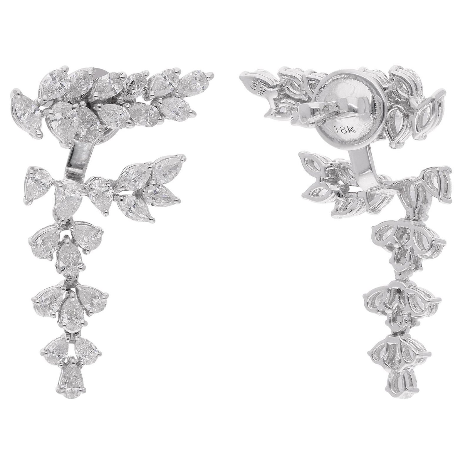 Boucles d'oreilles veste en or blanc 18 carats avec diamants naturels taille poire et marquise de 3,20 carats