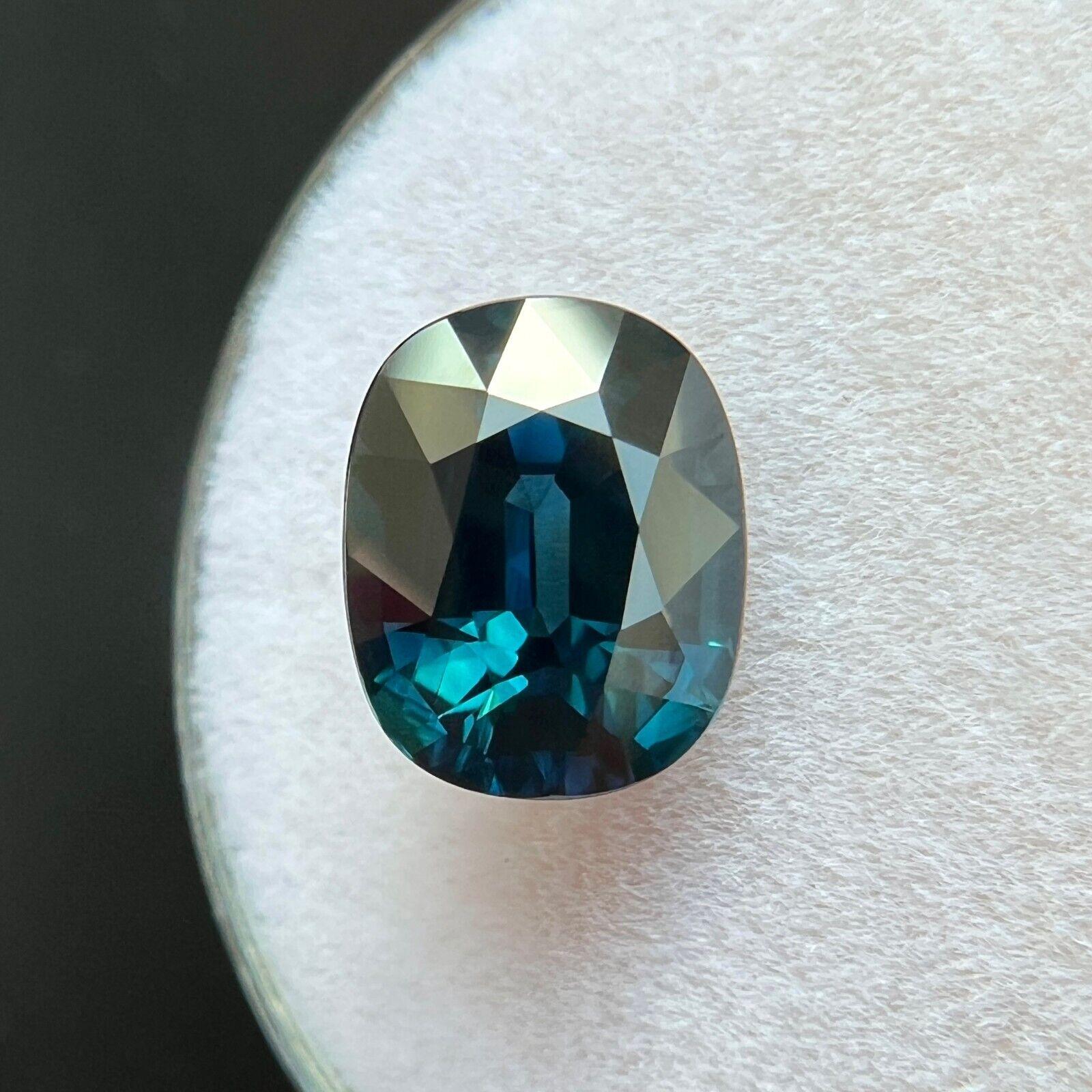 Zafiro Azul Teal Profundo Natural de 3,20ct Gra Corte Cojín Certificado Sin Tratar VVS en Nuevo estado para la venta en Birmingham, GB