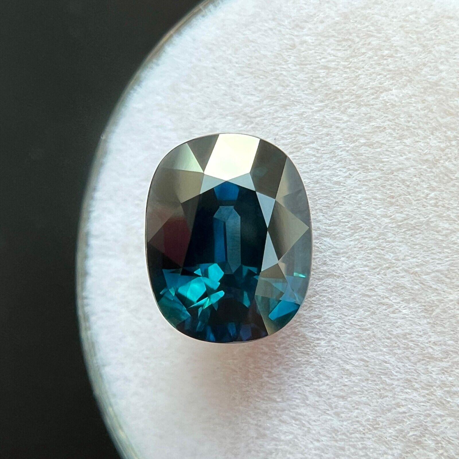 Femenino o masculino Zafiro Azul Teal Profundo Natural de 3,20ct Gra Corte Cojín Certificado Sin Tratar VVS en venta