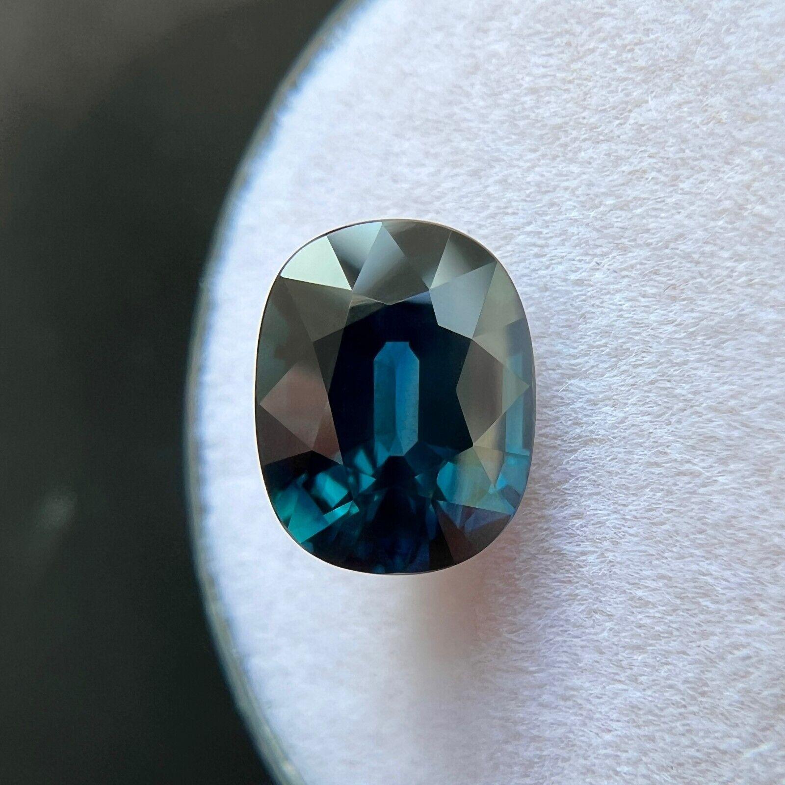 Zafiro Azul Teal Profundo Natural de 3,20ct Gra Corte Cojín Certificado Sin Tratar VVS en venta 1