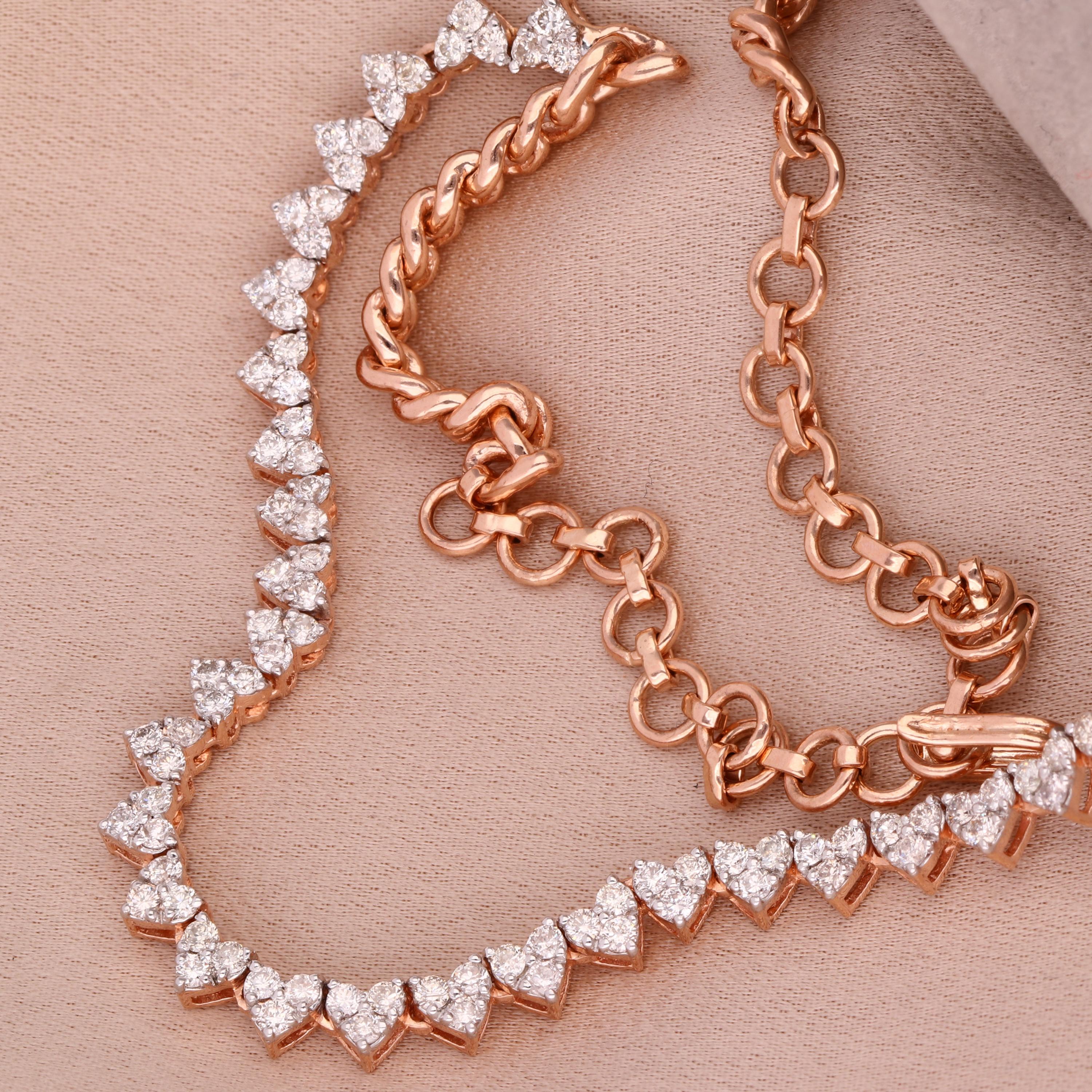Natural 3.20Ct Diamond Heart Charm Chain Necklace 10K Rose Gold All Tariffs Paid In New Condition For Sale In Diera, Dubai