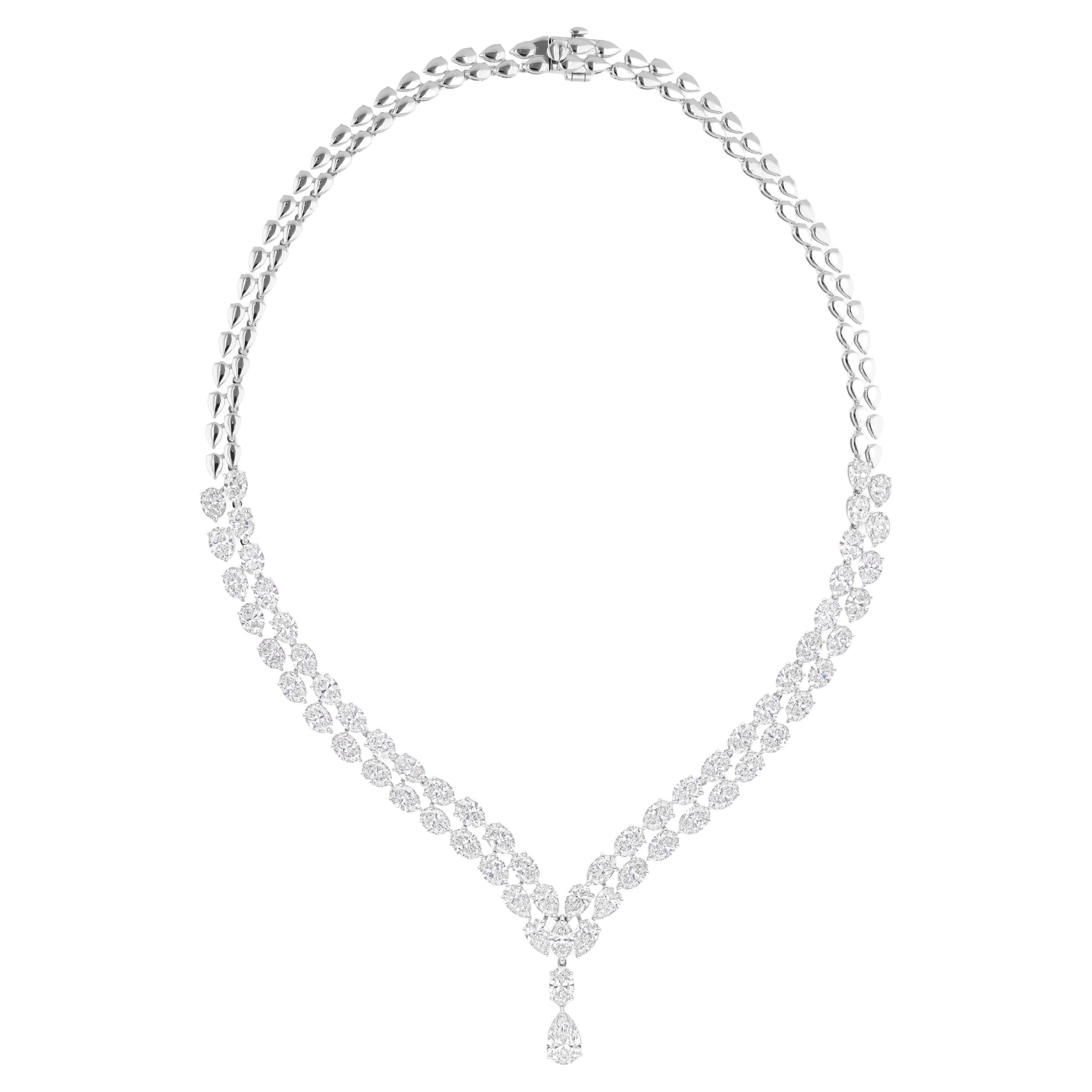 Natural 32.18 Carat SI/H Oval Shape Diamond Necklace 18 Karat White Gold Jewelry