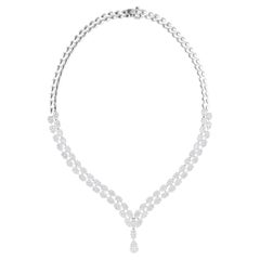 Natural 32.18 Carat SI/H Oval Shape Diamond Necklace 18 Karat White Gold Jewelry