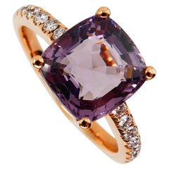 Natural 3.22 Carat Purple Spinel and Diamond Ring Set in 18 Karat Rose Gold