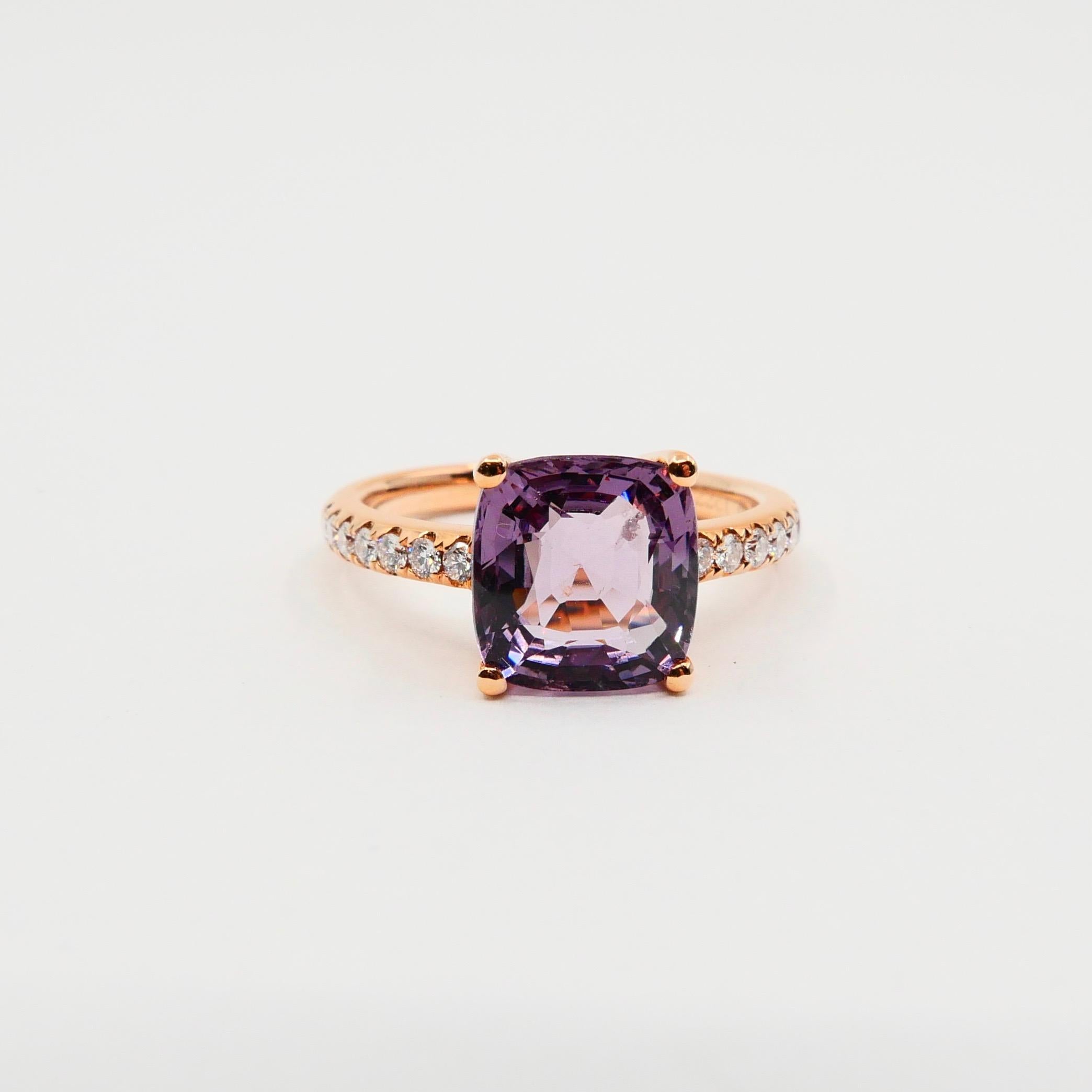 Natural 3.22 Carat Purple Spinel and Diamond Ring Set in 18 Karat Rose Gold For Sale 5