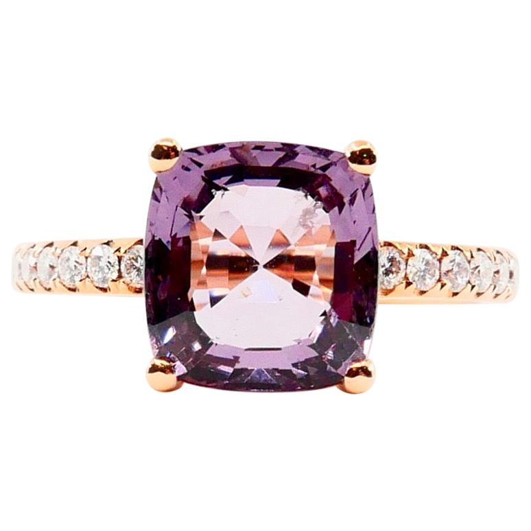 Natural 3.22 Carat Purple Spinel and Diamond Ring Set in 18 Karat Rose Gold For Sale 6